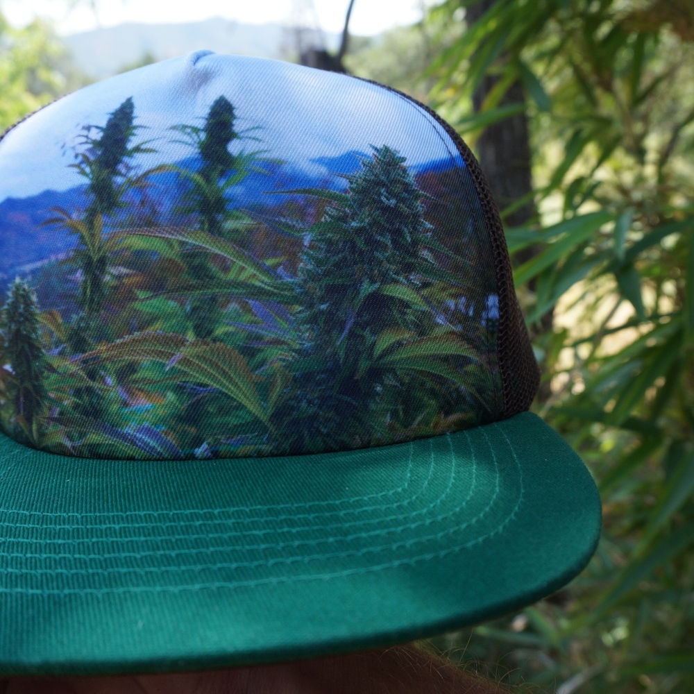 Green Ganja Trucker/Flat Brim/Baseball Hat - Picture 3 of 8